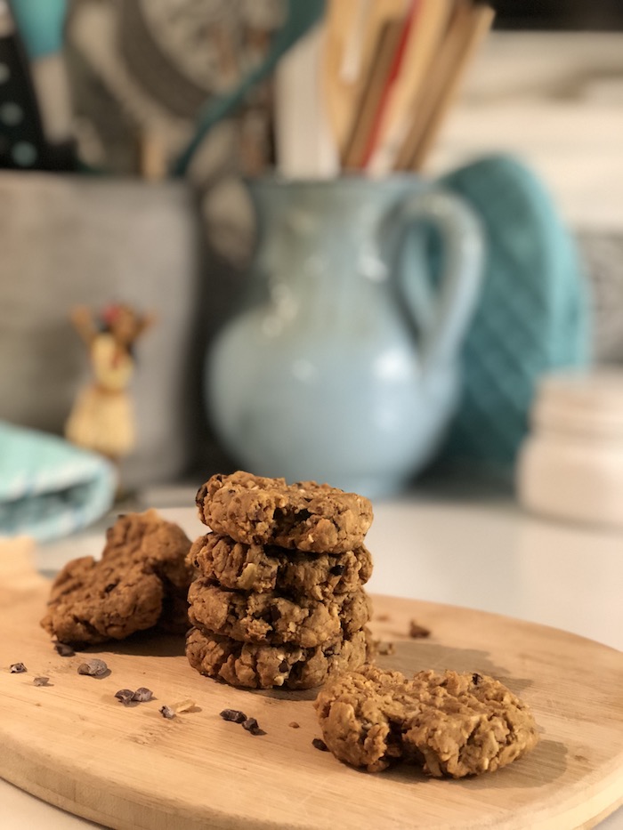 Fit Cookies : 4 ingredients, NO sugar added. Ready in 10 minutes. Natural peanut butter, egg, stevia, oats. Add your own goodies: dark chocolate chips, nuts, coconut.